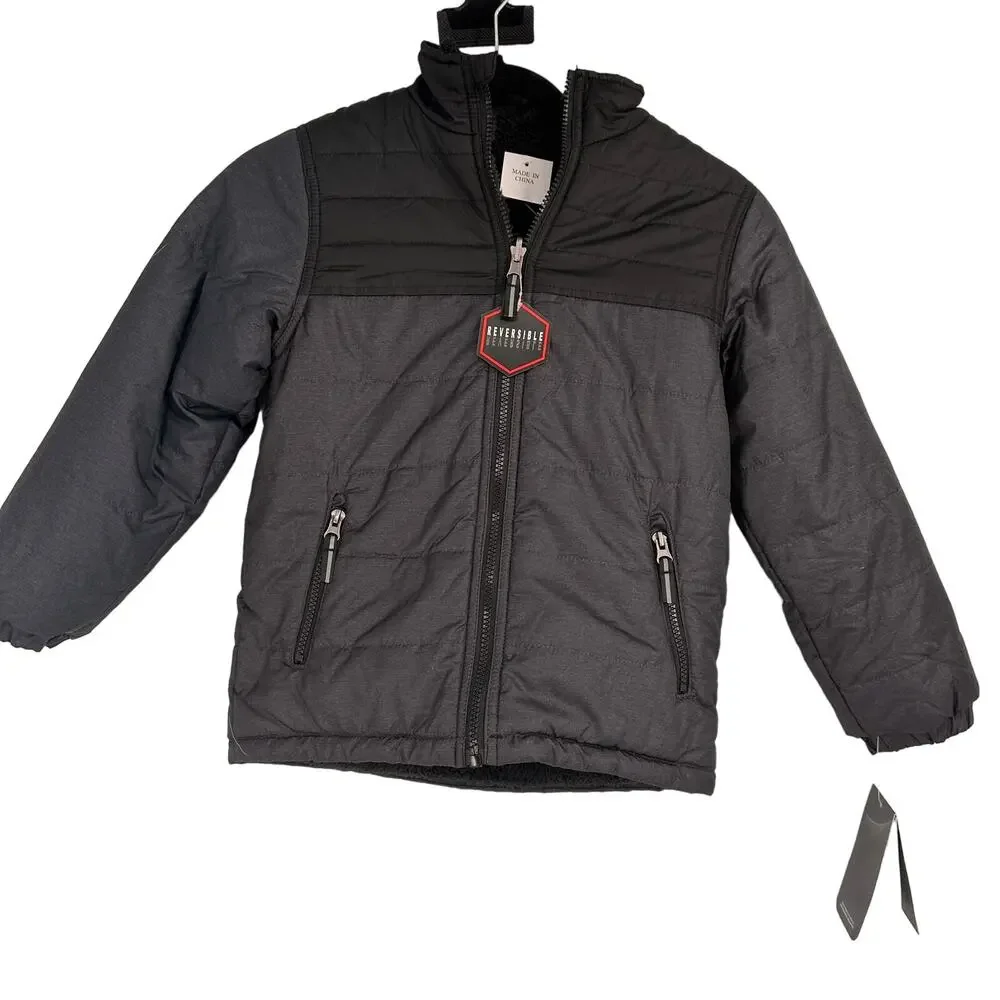 Swiss Alps Boys Reversible Jacket Grey & Black Zip Up New with tags Size 4